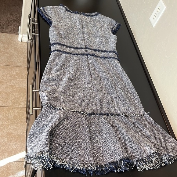 Rebecca Taylor Indigo Tweed Dress, navy blue and white boucle, size 4 - Picture 5 of 16